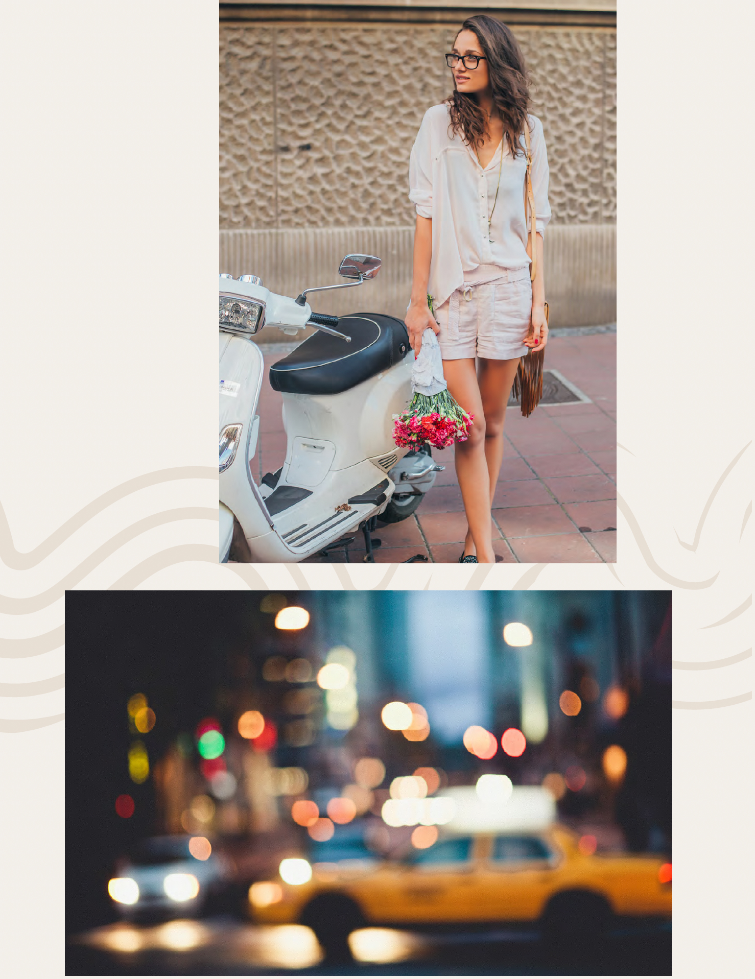 Girl standing next to a scooter.