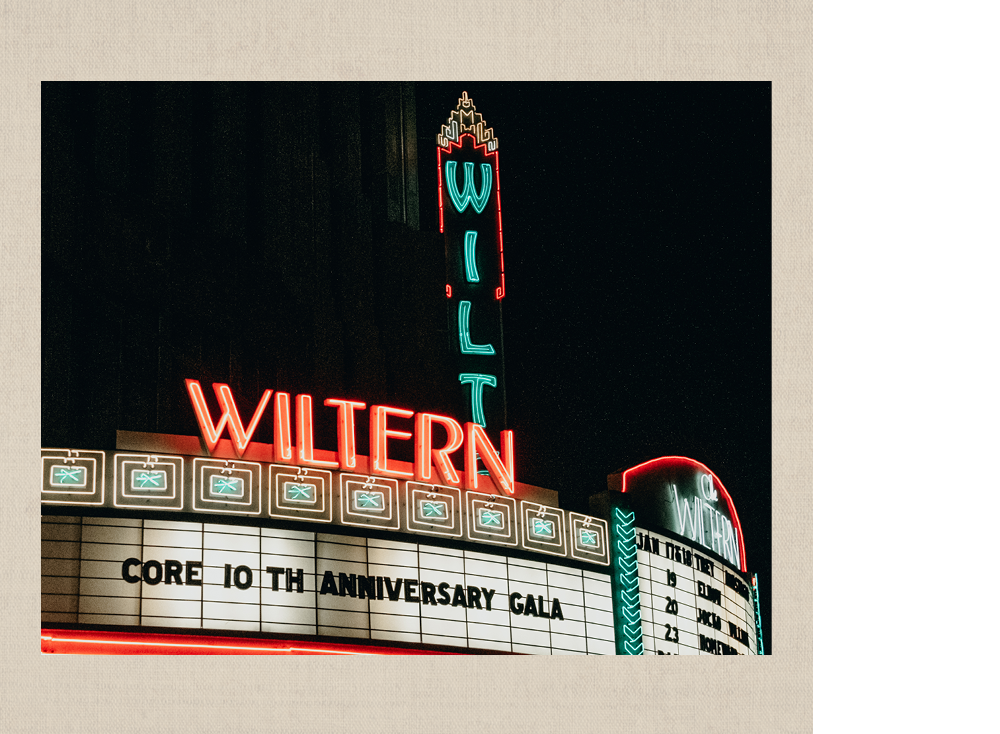Exterior photo of the Wiltern Theater marquee sign